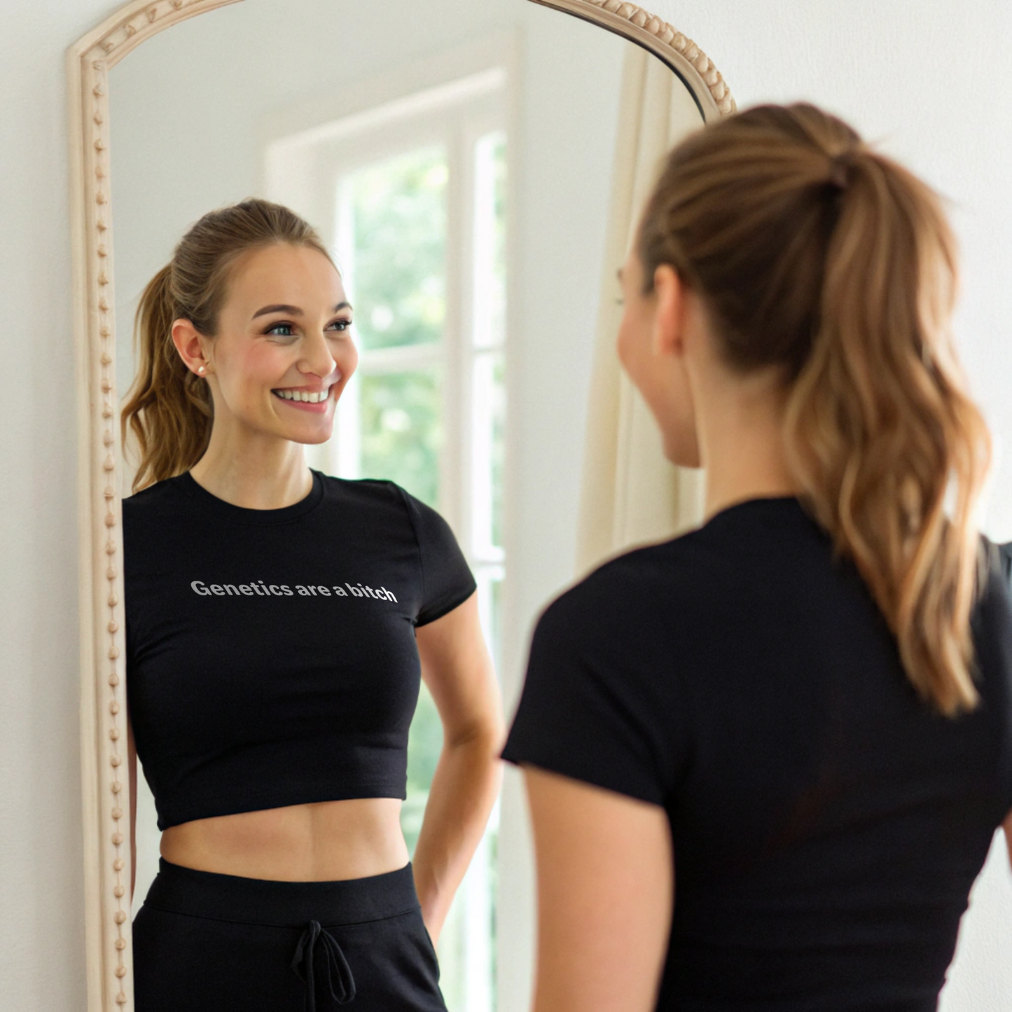 Genetics are a bitch - White Text - Womens Crop Tee