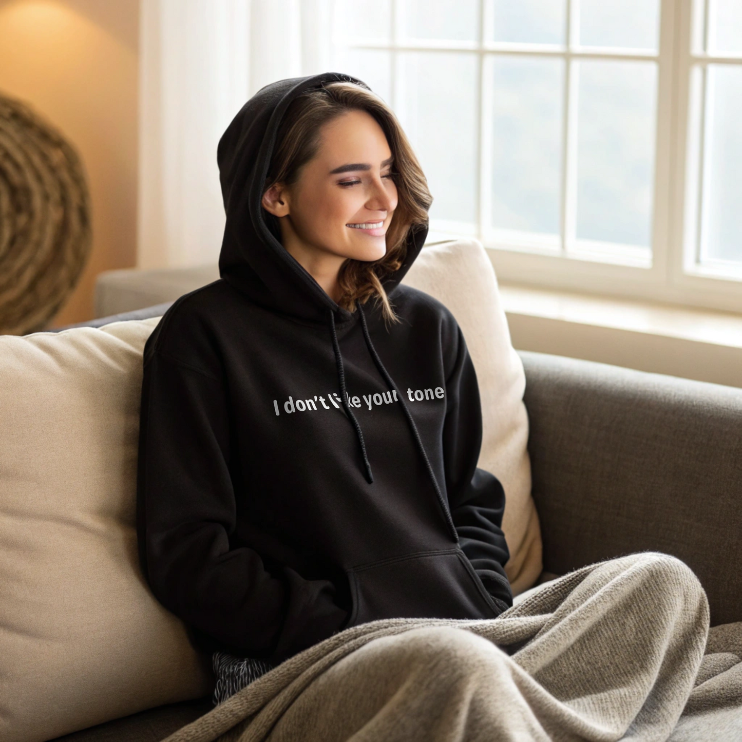 I don't like your tone - White text - Womens Hoodie