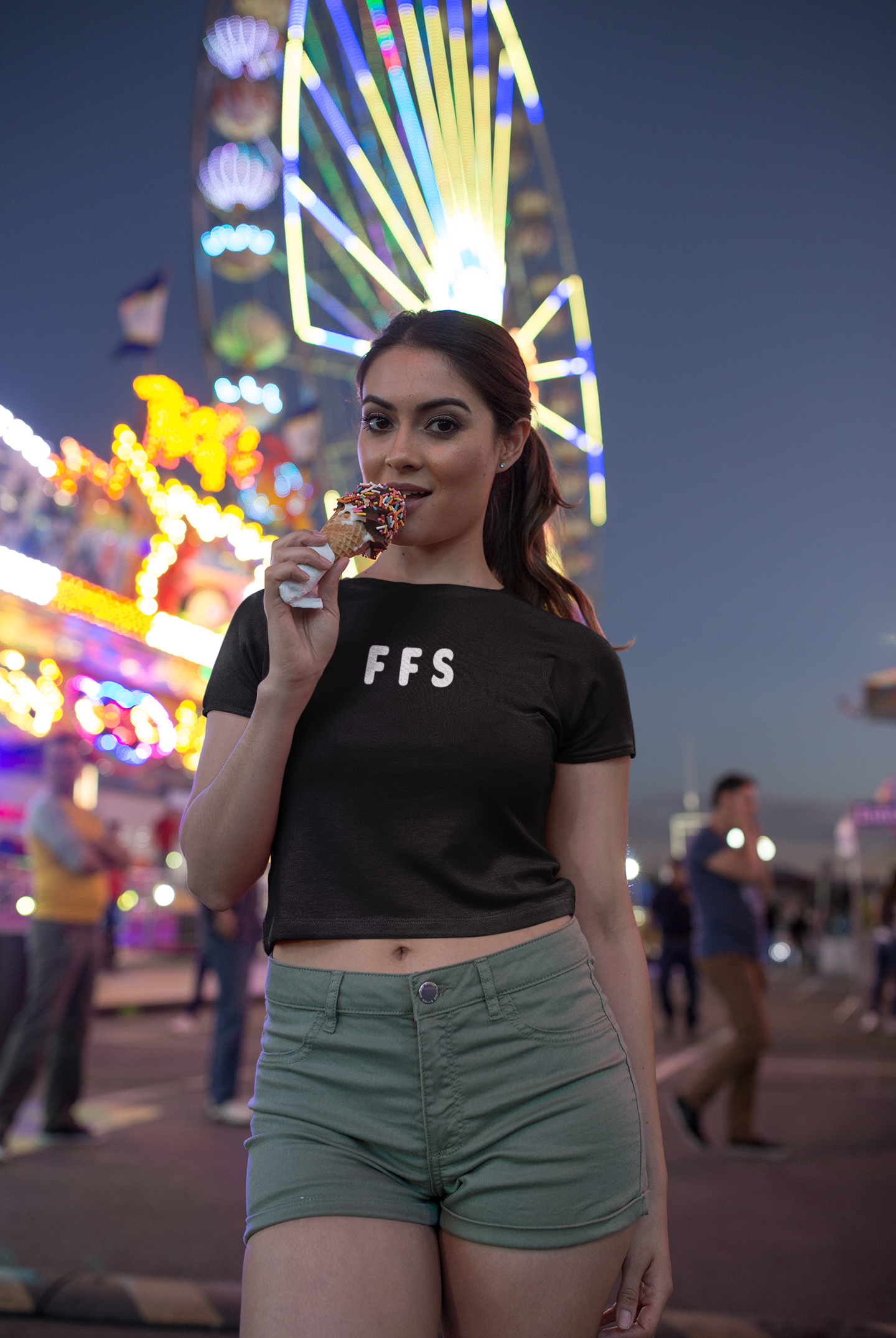 FFS - White text - Womens Crop Tee
