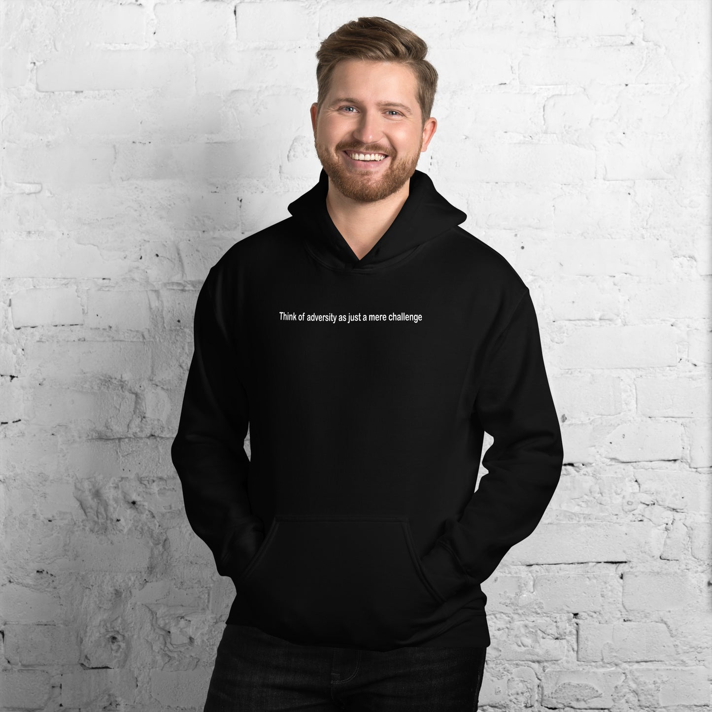 Adversity - a mere challenge - White Text - Mens Hoodie