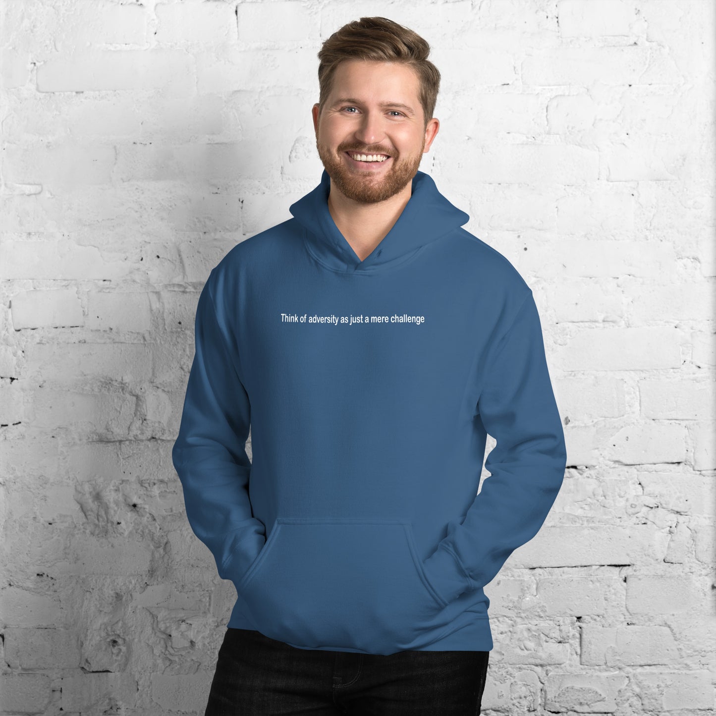 Adversity - a mere challenge - White Text - Mens Hoodie