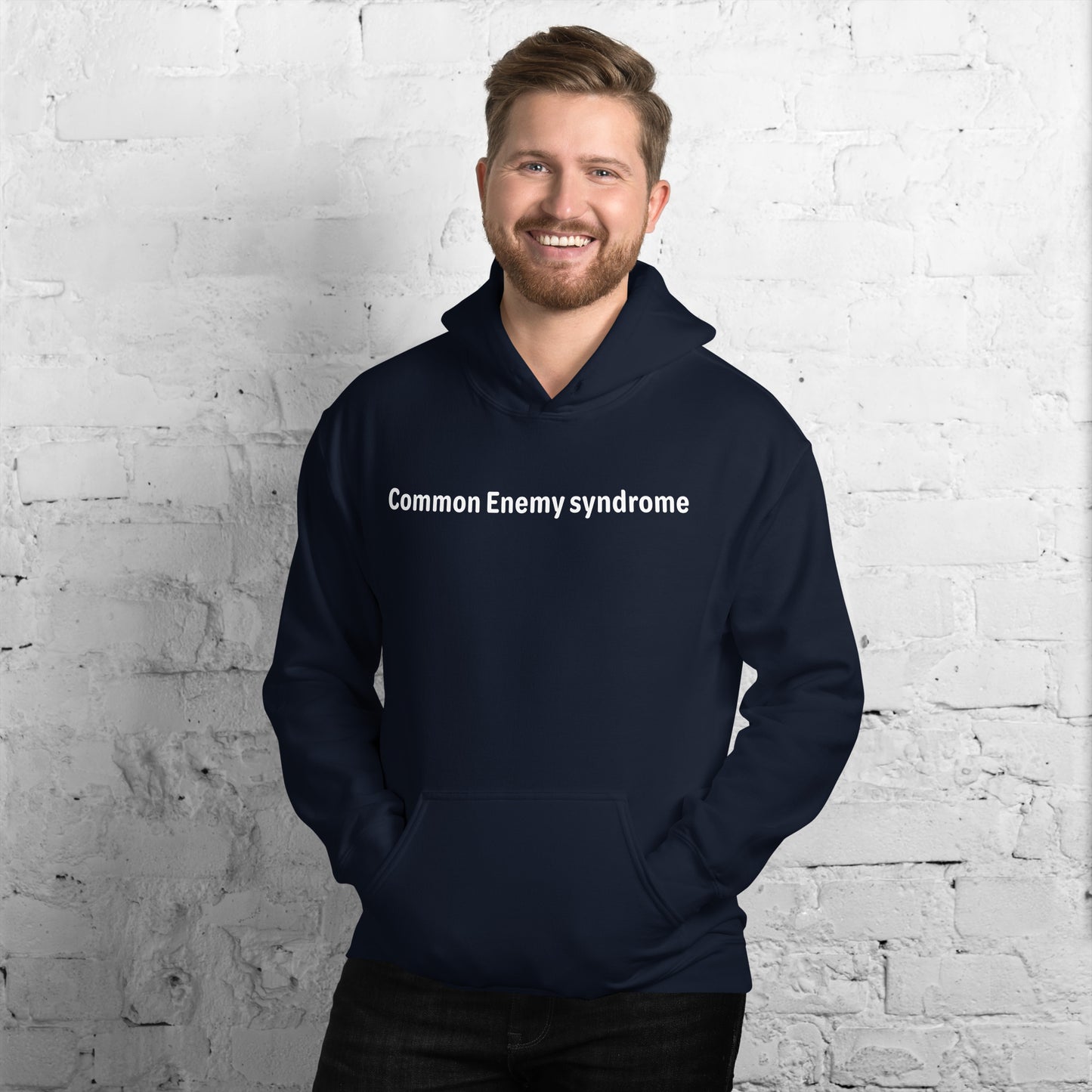 Common Enemy Syndrome - White Text - Mens Hoodie