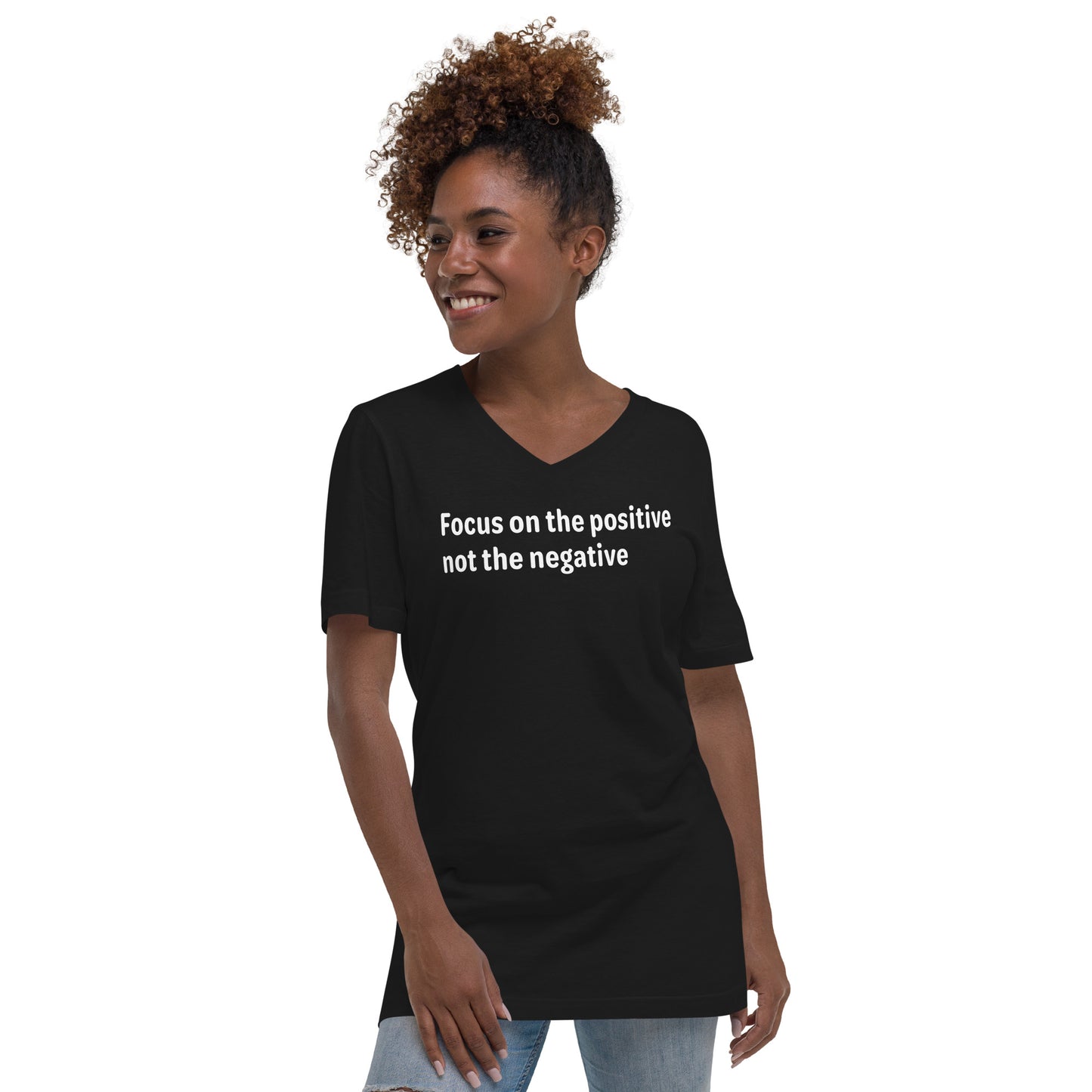 Positive Focus - White text - Womens V-Neck T-Shirt